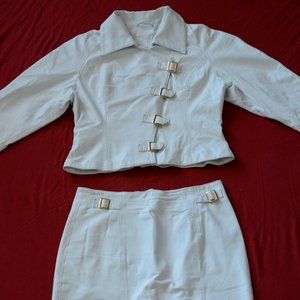 2 pc. Lillie Rubin White Leather Skirt Suit